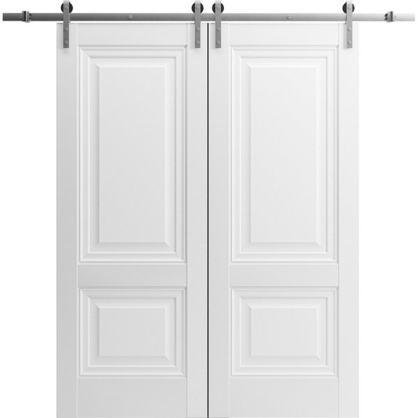 Sartodoors Sliding Closet Barn Bypass Doors 60 x 80in, Light Grey Oak W/ Frosted Glass, Sturdy 6.6ft Rails SETE6933BBB-OAK-60